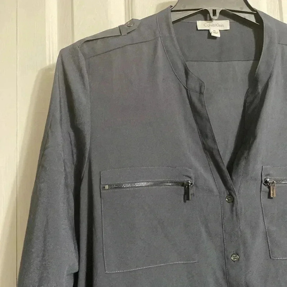 Calvin Klein gray button down blouse top shirt size XL - Picture 6 of 15
